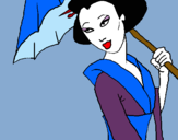Dibujo Geisha con paraguas pintado por viancalee