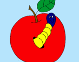 Dibujo Manzana con gusano pintado por  CACHETE