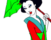 Dibujo Geisha con paraguas pintado por mikelito