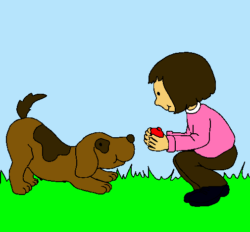 Niña y perro jugando