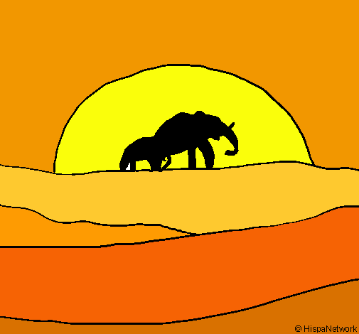 Dibujo Elefante en el amanecer pintado por nicko