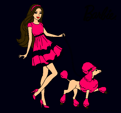 Barbie paseando a su mascota