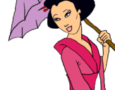 Dibujo Geisha con paraguas pintado por belenistica