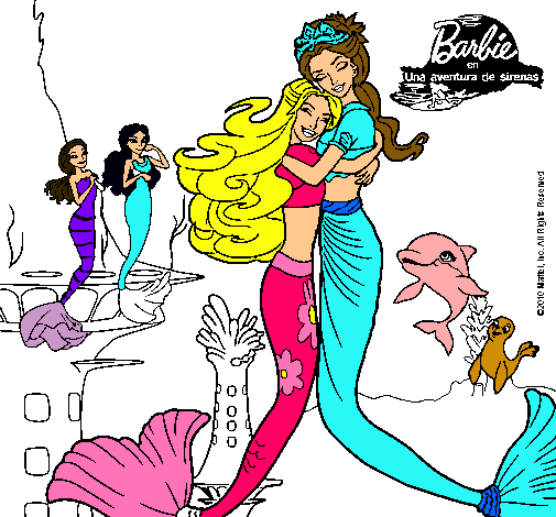 Dibujo Barbie sirena y la reina sirena pintado por Zahi