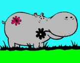 Dibujo Hipopótamo con flores pintado por HASHI