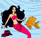 Dibujo Barbie sirena con su amiga pez pintado por andreaaaaaaaaa