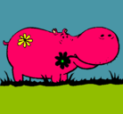 Dibujo Hipopótamo con flores pintado por tarantela