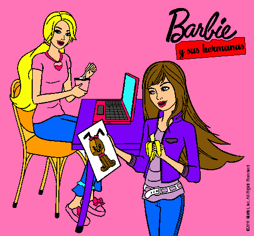 Barbie y su hermana merendando