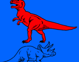 Dibujo Triceratops y tiranosaurios rex pintado por azulessss