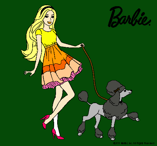 Barbie paseando a su mascota