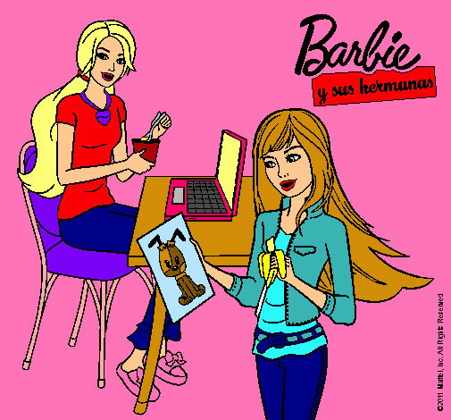 Barbie y su hermana merendando