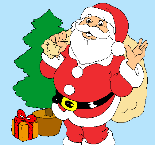 Dibujo Santa Claus y un árbol de navidad pintado por fioress13