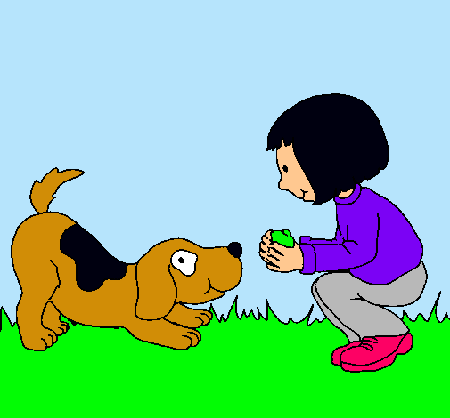 Niña y perro jugando