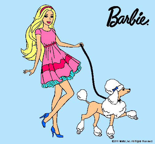 Barbie paseando a su mascota