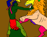 Dibujo Gladiador contra león pintado por cualquiera