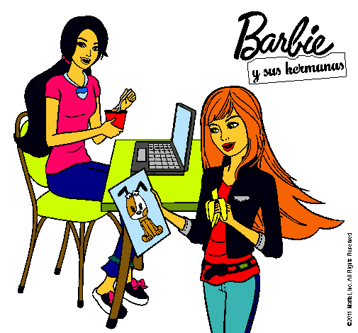 Barbie y su hermana merendando