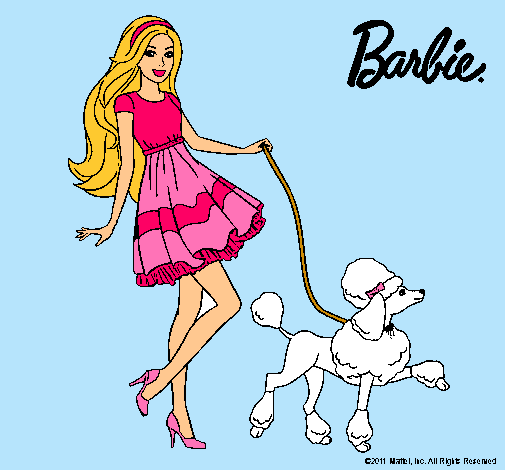 Barbie paseando a su mascota