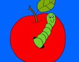 Dibujo Manzana con gusano pintado por sandralaxula