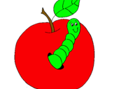 Dibujo Manzana con gusano pintado por chamo