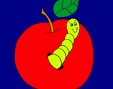 Dibujo Manzana con gusano pintado por pawiis