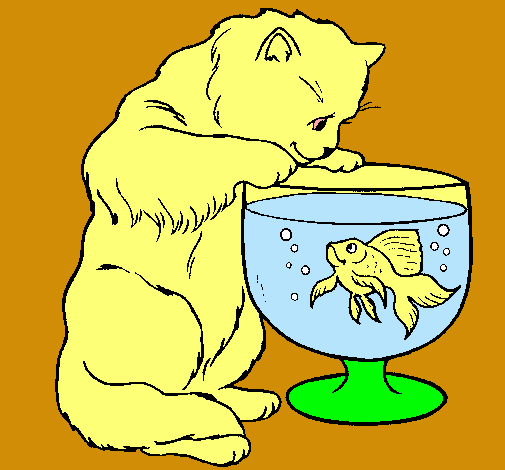 Dibujo Gato mirando al pez pintado por miamile160