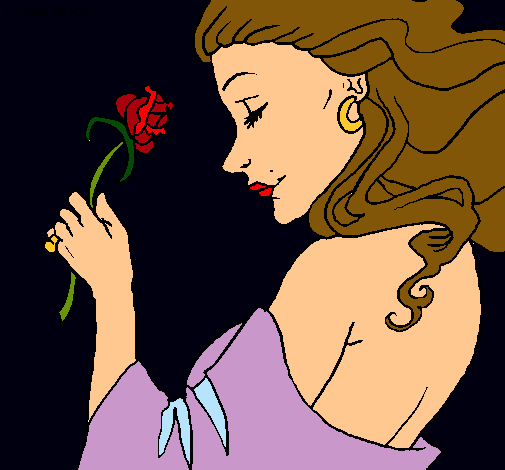 Dibujo Princesa con una rosa pintado por merari