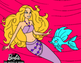 Dibujo Barbie sirena con su amiga pez pintado por sorfista