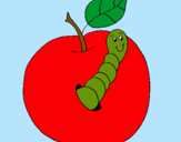 Dibujo Manzana con gusano pintado por layoyis3