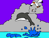 Dibujo Delfín y gaviota pintado por enanin