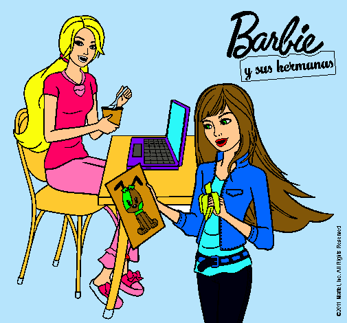 Barbie y su hermana merendando