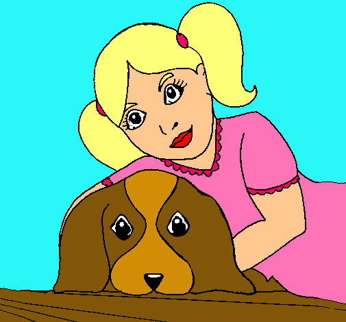 Dibujo Niña abrazando a su perro pintado por BARBIEMG