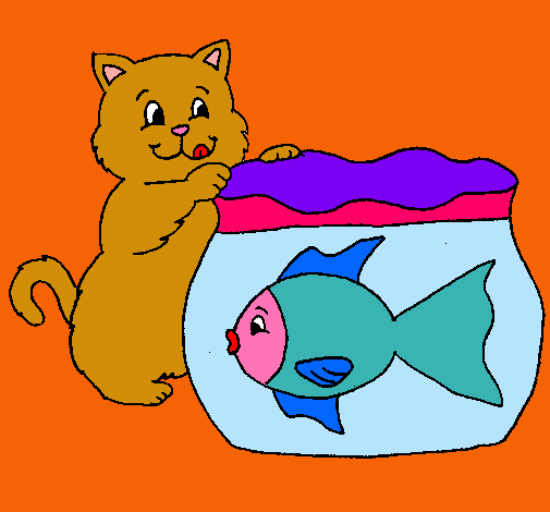 Dibujo Gato y pez pintado por lisalex-21