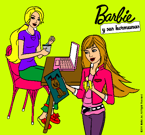 Barbie y su hermana merendando