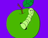 Dibujo Manzana con gusano pintado por gusanomultic