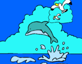 Dibujo Delfín y gaviota pintado por maikol