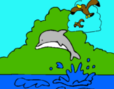 Dibujo Delfín y gaviota pintado por Nuvia