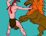 Dibujo Gladiador contra león pintado por basim