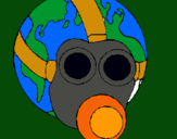 Dibujo Tierra con máscara de gas pintado por NADIN