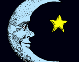 Dibujo Luna y estrella pintado por noche