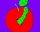 Dibujo Manzana con gusano pintado por camiyael