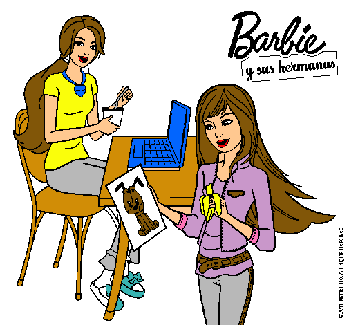 Barbie y su hermana merendando