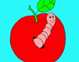 Dibujo Manzana con gusano pintado por pitufas