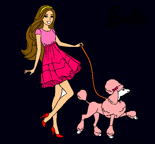 Barbie paseando a su mascota