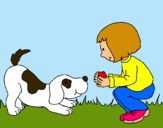 Dibujo Niña y perro jugando pintado por laila55