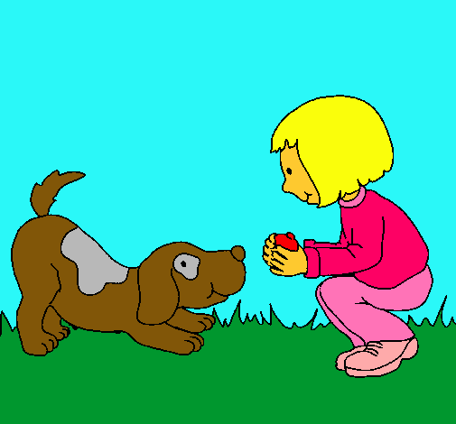 Niña y perro jugando