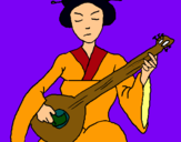 Dibujo Geisha tocando el laud pintado por hgfdol