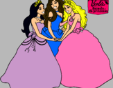 Dibujo Barbie y sus amigas princesas pintado por ESCUELA