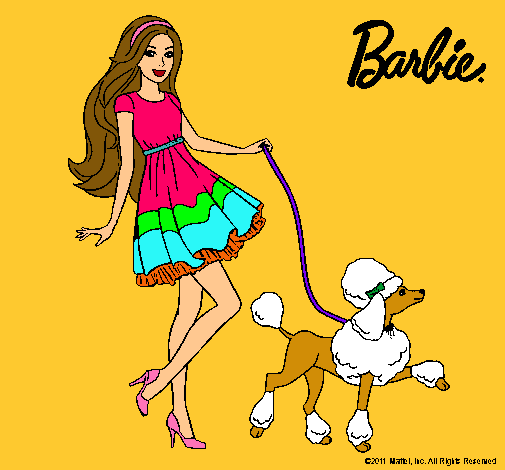 Barbie paseando a su mascota