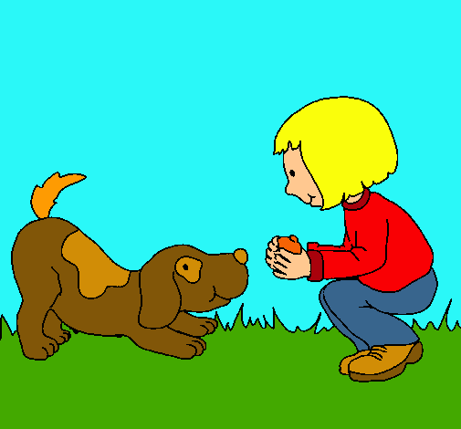 Dibujo Niña y perro jugando pintado por andibu