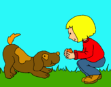 Dibujo Niña y perro jugando pintado por andibu